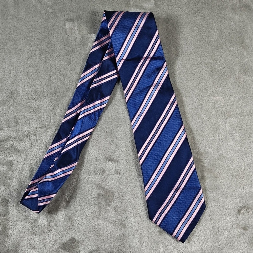 Vintage Ermenegildo Zegna Tie Men 58x3.5 Blue Pink Striped Silk Blend Italy